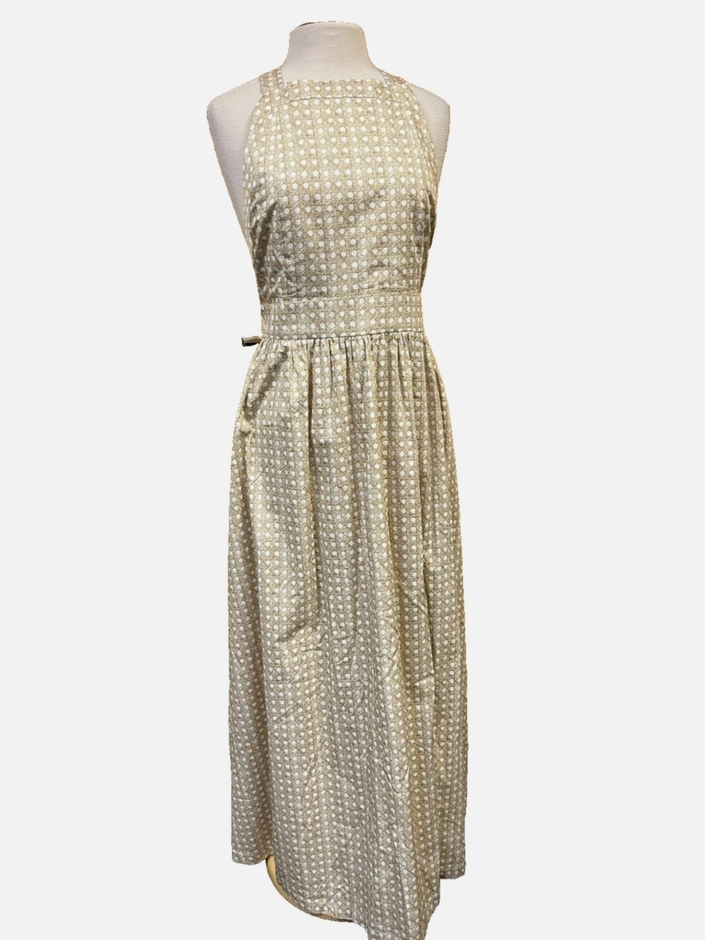 Hill House the Addie Maxi Apron Dress Sand Basketweave Print Lined SZ S